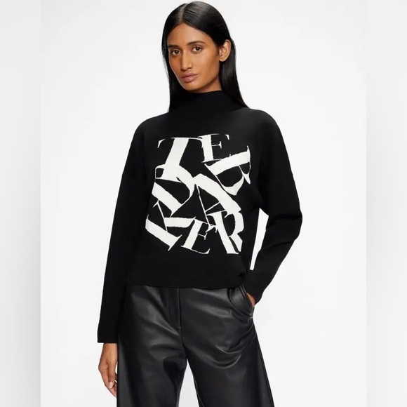 Ted Baker Sweaters - Ted Baker Izbelle Black and White funnel neck Graphic Sweater 1